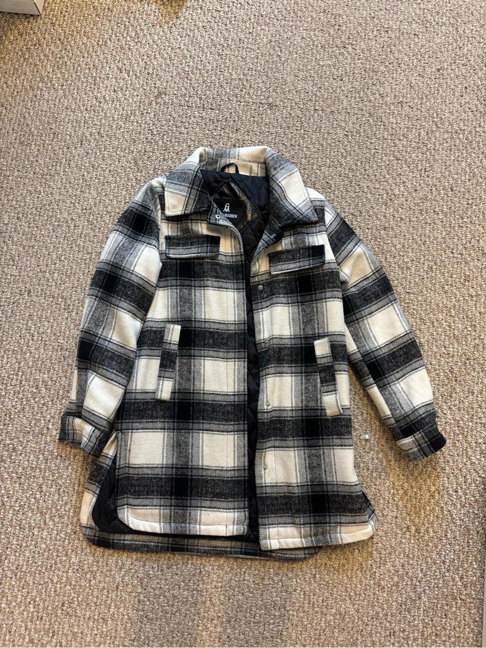 Steve Madden Black & White Plaid Shacket Jacket